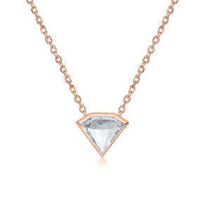 Rock & Divine Rose Cut Diamond Super Shield Necklace in 18K Rose Gold F VS2 0.68
